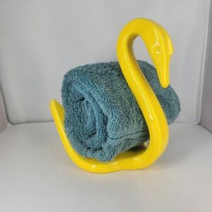 Vtg Swan Ceramic Towel Holder Retro Bright Yellow